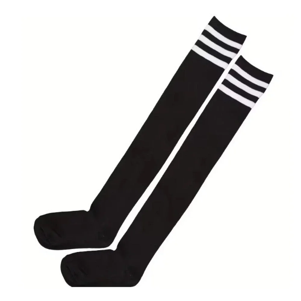 Black with 3 White Stripes Over the Knee Thigh High Socks ONE SIZE Emo NEW